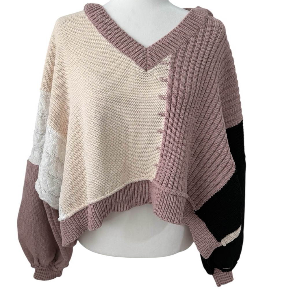 Pol Patchwork Colorblock Knit Sweater Cable Knit … - image 5